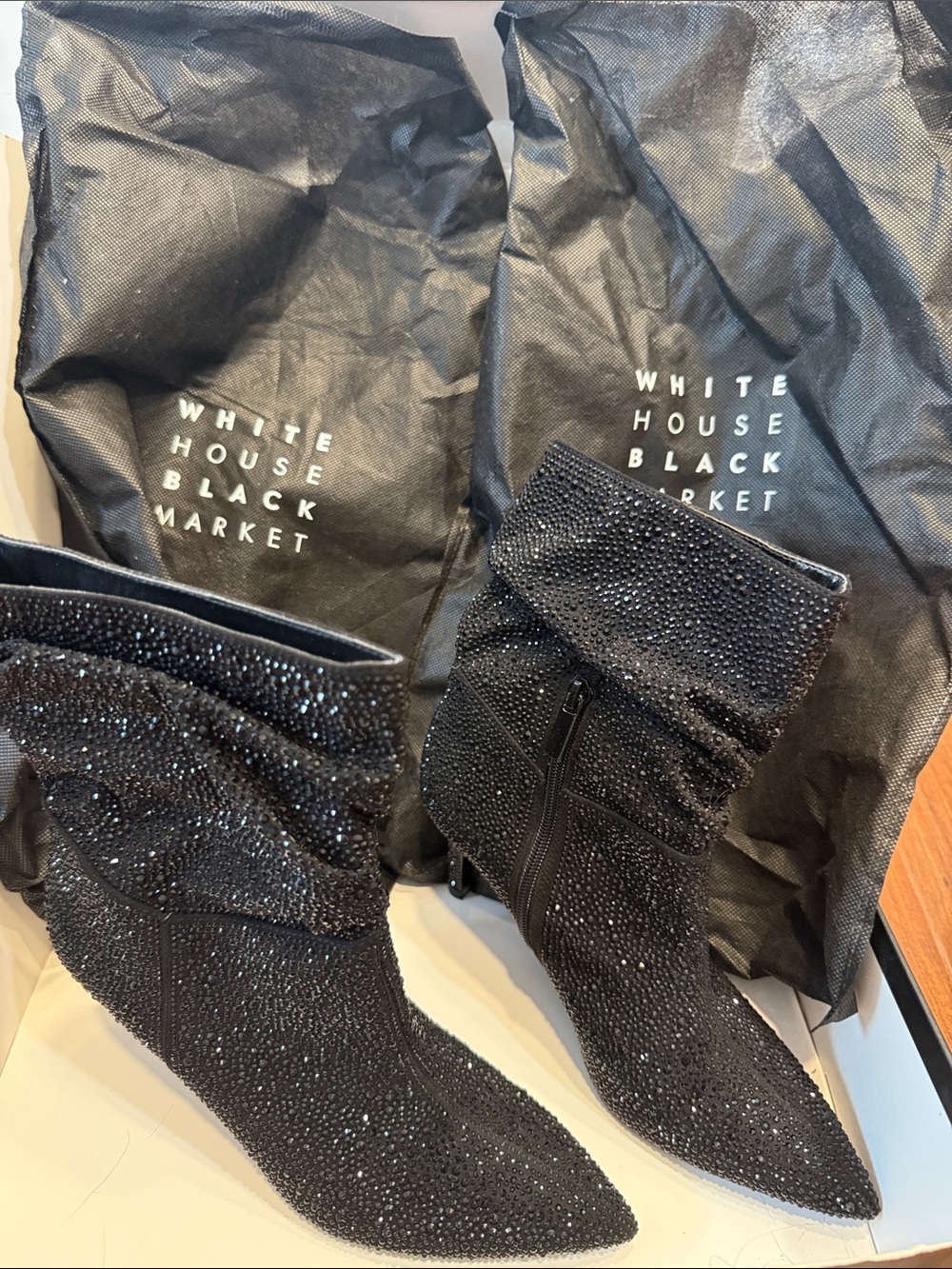 White House Black Market Black Crystal Slouchy Ankle Boots